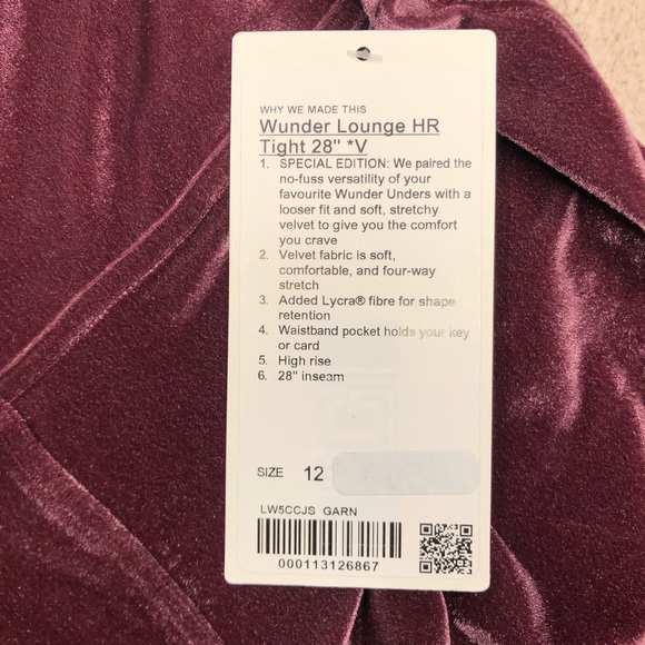 🆕 Lululemon 12 Velvet Wunder Lounge Tights High Rise Garnet Red NWT 28” length - Picture 13 of 13